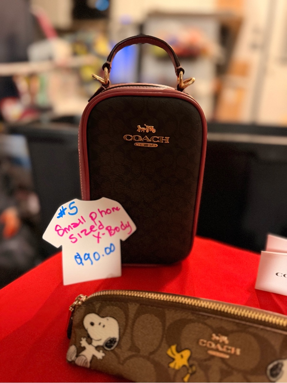 Coach Brown and Burgundy Phone Crossbody